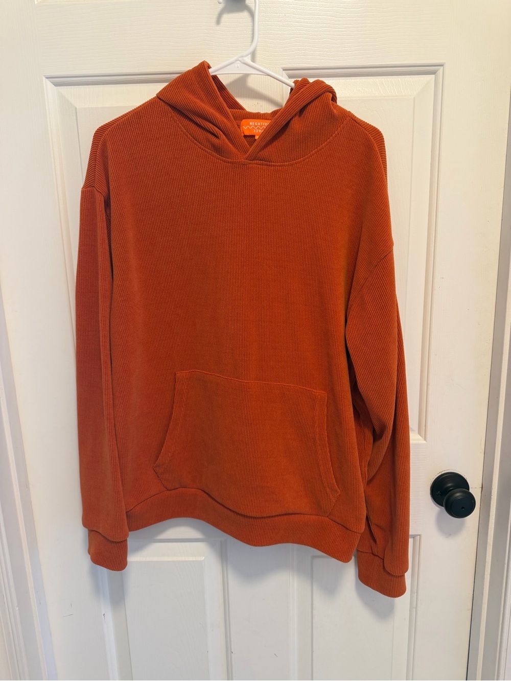 Negative Space Hoodie Orange Corduroy Sweater Ribbed Sweatshirt Size Medium